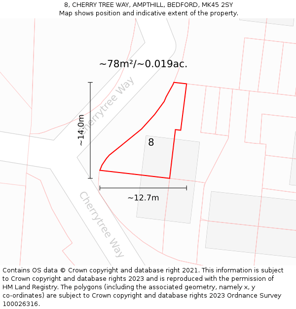 8, CHERRY TREE WAY, AMPTHILL, BEDFORD, MK45 2SY: Plot and title map