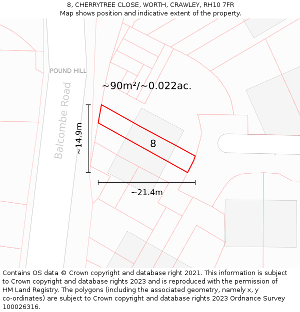 8, CHERRYTREE CLOSE, WORTH, CRAWLEY, RH10 7FR: Plot and title map
