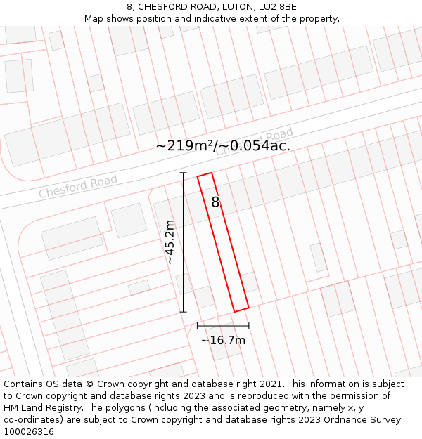 8, CHESFORD ROAD, LUTON, LU2 8BE: Plot and title map