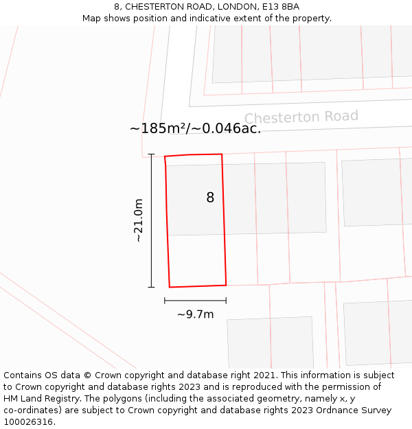 8, CHESTERTON ROAD, LONDON, E13 8BA: Plot and title map