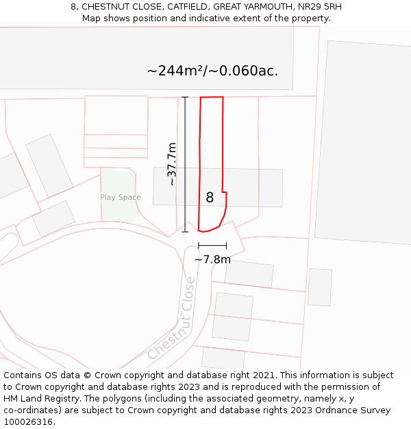 8, CHESTNUT CLOSE, CATFIELD, GREAT YARMOUTH, NR29 5RH: Plot and title map