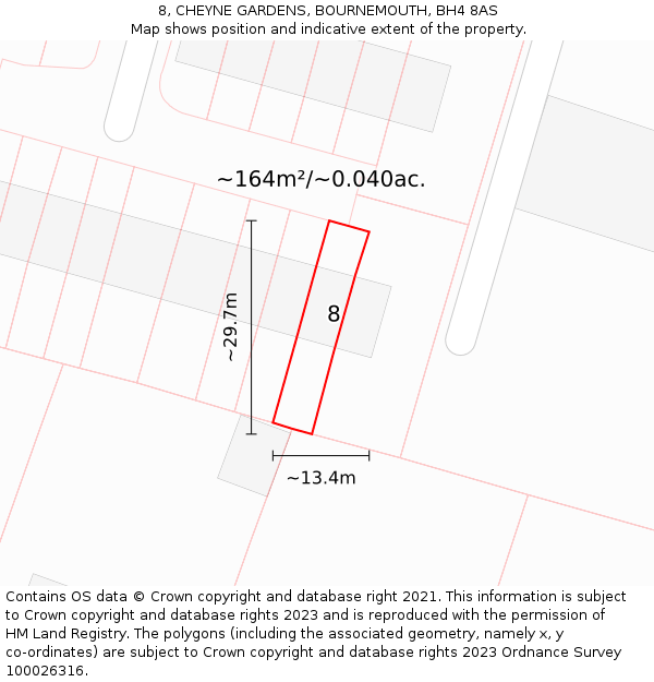 8, CHEYNE GARDENS, BOURNEMOUTH, BH4 8AS: Plot and title map