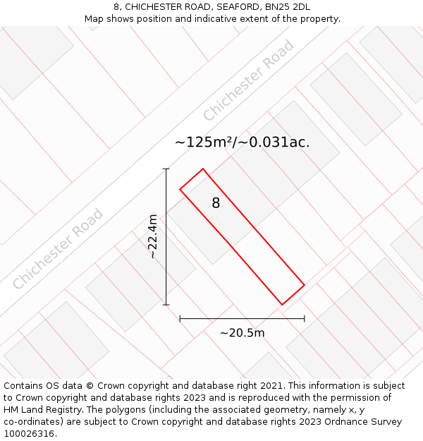 8, CHICHESTER ROAD, SEAFORD, BN25 2DL: Plot and title map