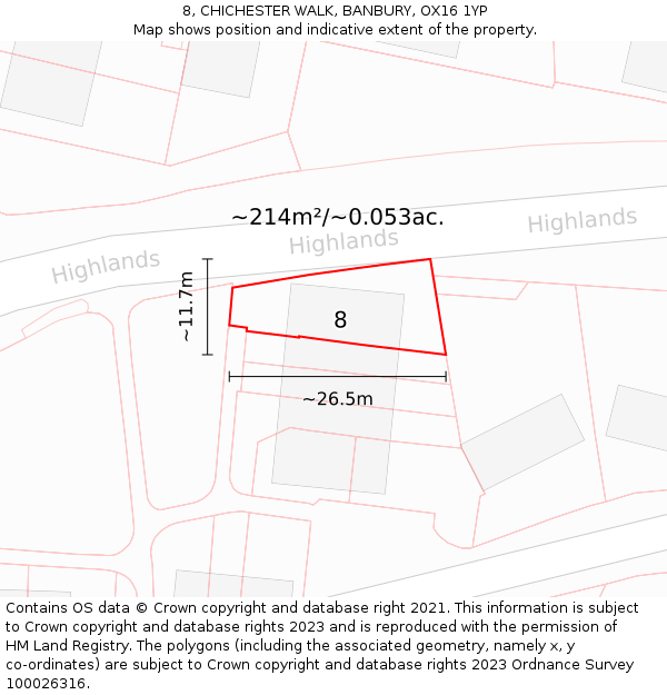 8, CHICHESTER WALK, BANBURY, OX16 1YP: Plot and title map