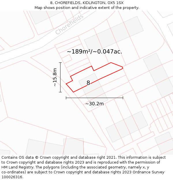 8, CHOREFIELDS, KIDLINGTON, OX5 1SX: Plot and title map