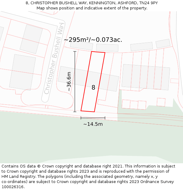 8, CHRISTOPHER BUSHELL WAY, KENNINGTON, ASHFORD, TN24 9PY: Plot and title map
