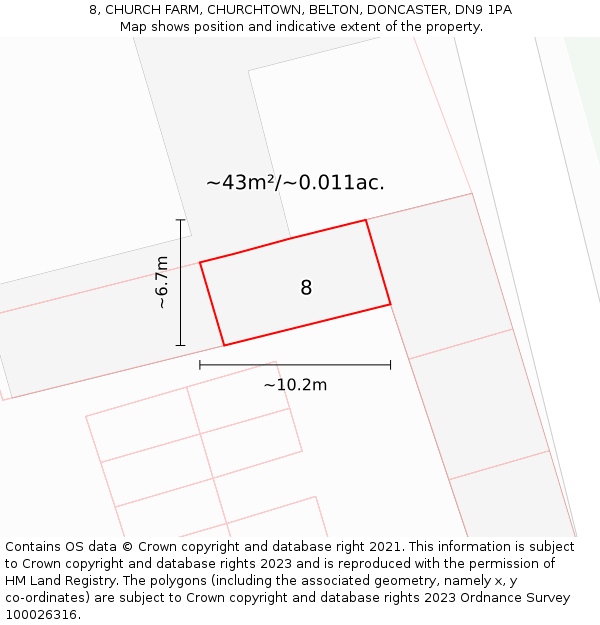 8, CHURCH FARM, CHURCHTOWN, BELTON, DONCASTER, DN9 1PA: Plot and title map