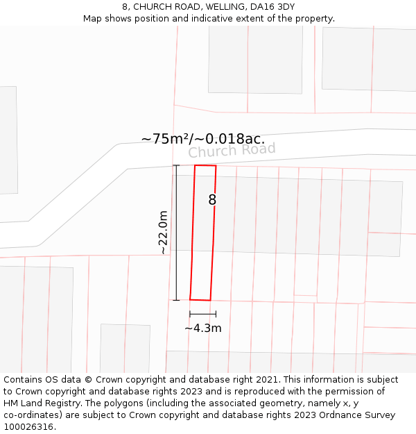 8, CHURCH ROAD, WELLING, DA16 3DY: Plot and title map
