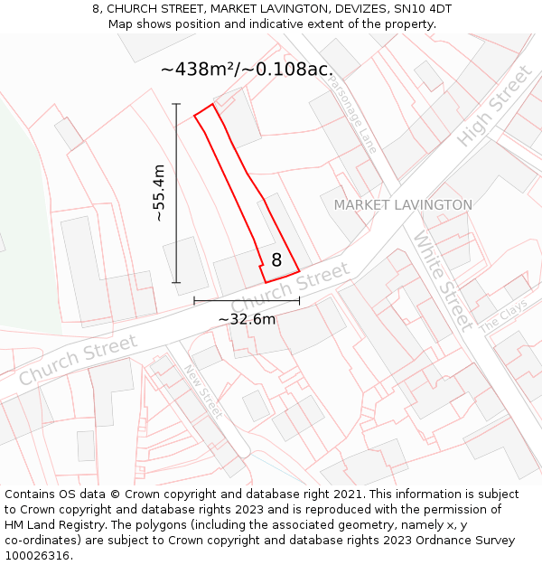 8, CHURCH STREET, MARKET LAVINGTON, DEVIZES, SN10 4DT: Plot and title map