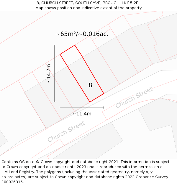 8, CHURCH STREET, SOUTH CAVE, BROUGH, HU15 2EH: Plot and title map