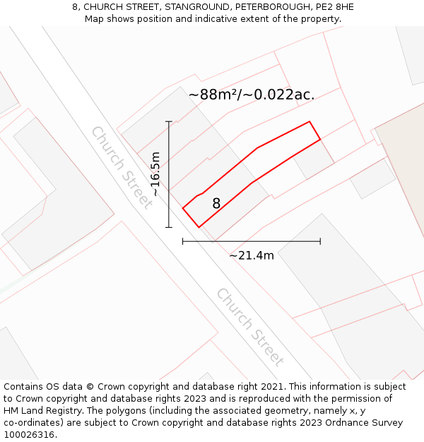 8, CHURCH STREET, STANGROUND, PETERBOROUGH, PE2 8HE: Plot and title map
