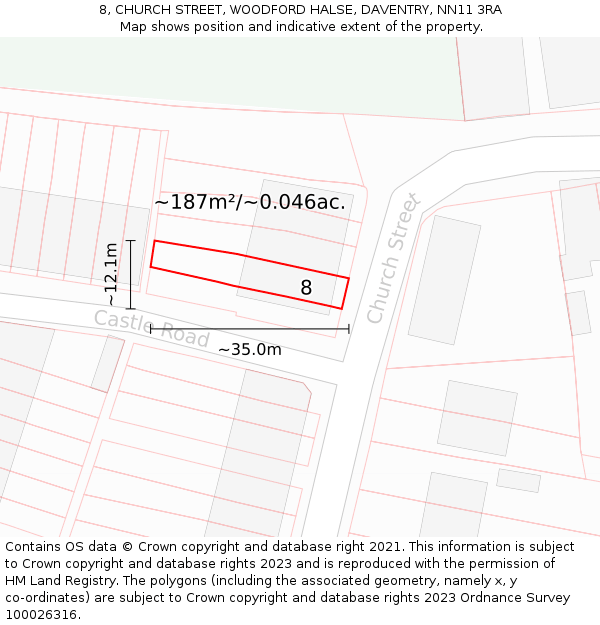 8, CHURCH STREET, WOODFORD HALSE, DAVENTRY, NN11 3RA: Plot and title map