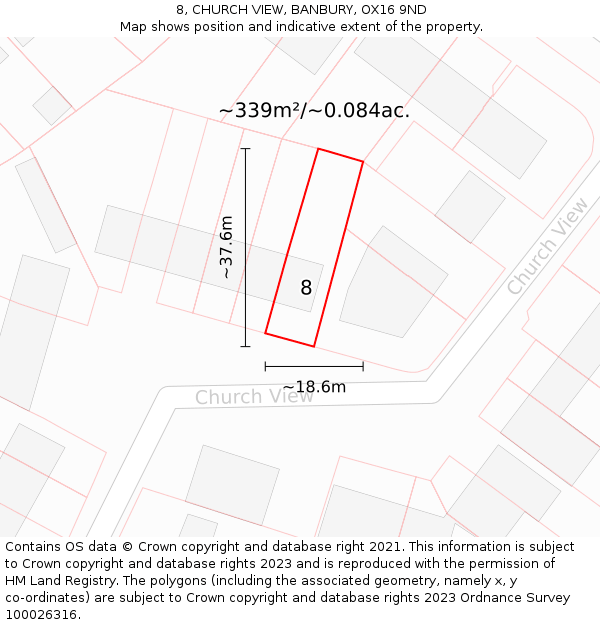 8, CHURCH VIEW, BANBURY, OX16 9ND: Plot and title map