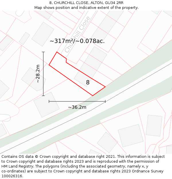 8, CHURCHILL CLOSE, ALTON, GU34 2RR: Plot and title map