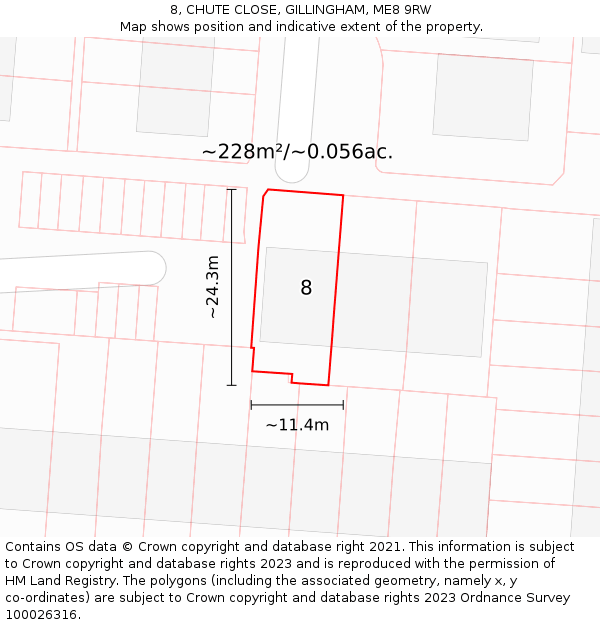 8, CHUTE CLOSE, GILLINGHAM, ME8 9RW: Plot and title map