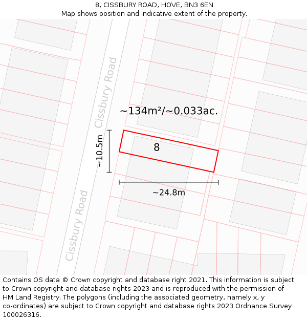 8, CISSBURY ROAD, HOVE, BN3 6EN: Plot and title map