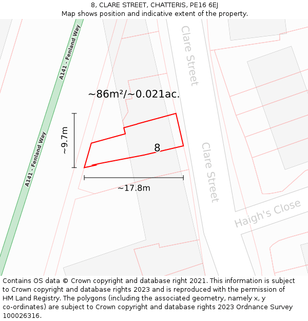 8, CLARE STREET, CHATTERIS, PE16 6EJ: Plot and title map
