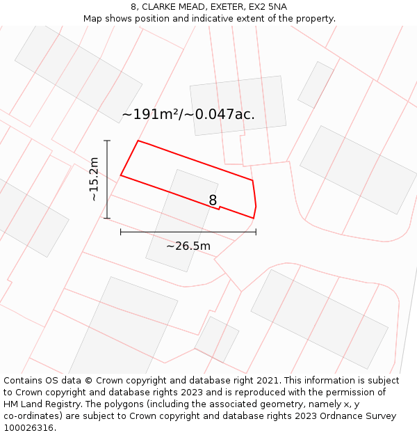 8, CLARKE MEAD, EXETER, EX2 5NA: Plot and title map
