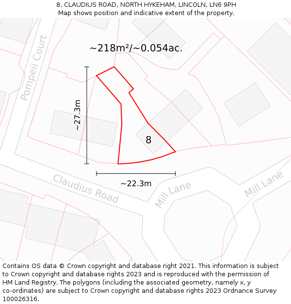 8, CLAUDIUS ROAD, NORTH HYKEHAM, LINCOLN, LN6 9PH: Plot and title map