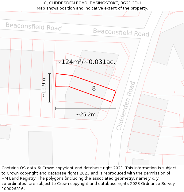 8, CLIDDESDEN ROAD, BASINGSTOKE, RG21 3DU: Plot and title map