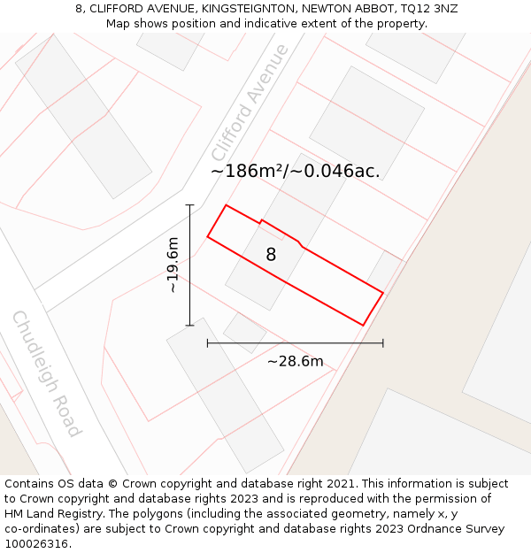 8, CLIFFORD AVENUE, KINGSTEIGNTON, NEWTON ABBOT, TQ12 3NZ: Plot and title map