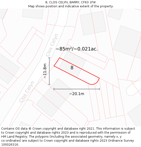 8, CLOS CELYN, BARRY, CF63 1FW: Plot and title map