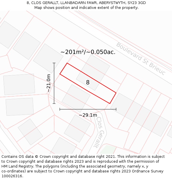 8, CLOS GERALLT, LLANBADARN FAWR, ABERYSTWYTH, SY23 3GD: Plot and title map