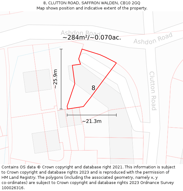 8, CLUTTON ROAD, SAFFRON WALDEN, CB10 2GQ: Plot and title map