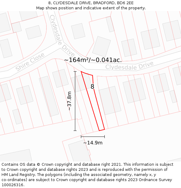 8, CLYDESDALE DRIVE, BRADFORD, BD6 2EE: Plot and title map