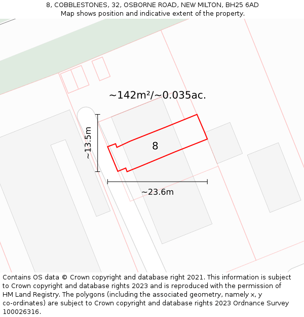 8, COBBLESTONES, 32, OSBORNE ROAD, NEW MILTON, BH25 6AD: Plot and title map