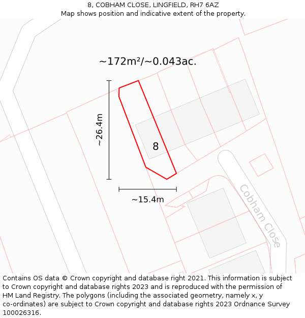 8, COBHAM CLOSE, LINGFIELD, RH7 6AZ: Plot and title map