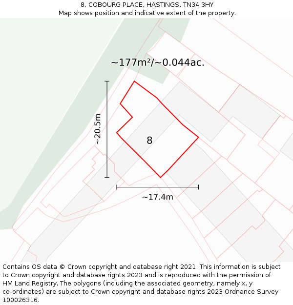 8, COBOURG PLACE, HASTINGS, TN34 3HY: Plot and title map