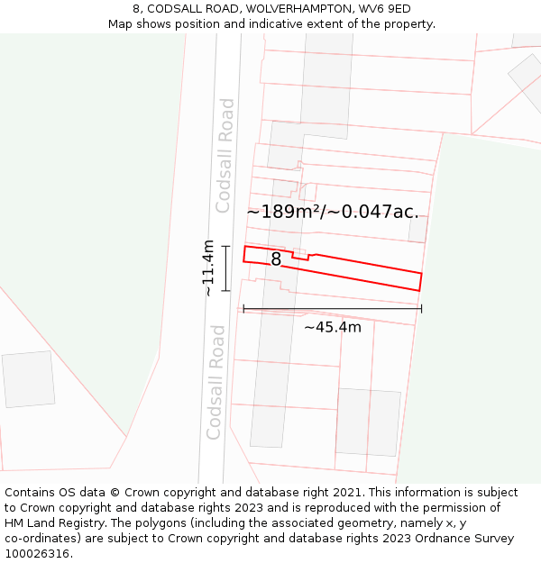 8, CODSALL ROAD, WOLVERHAMPTON, WV6 9ED: Plot and title map