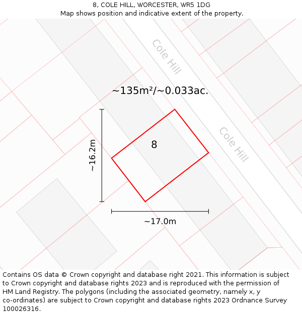 8, COLE HILL, WORCESTER, WR5 1DG: Plot and title map