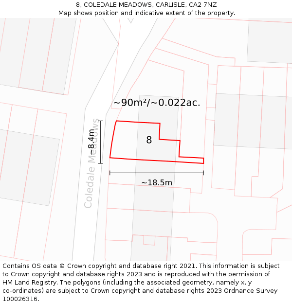 8, COLEDALE MEADOWS, CARLISLE, CA2 7NZ: Plot and title map
