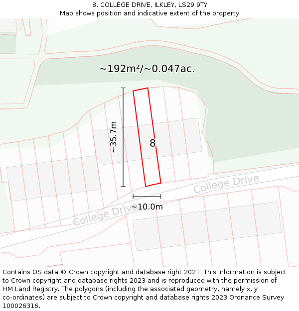 8, COLLEGE DRIVE, ILKLEY, LS29 9TY: Plot and title map