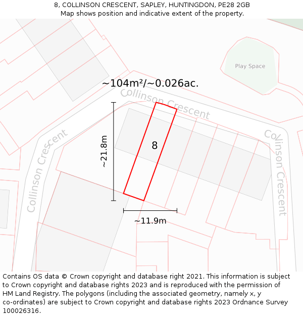 8, COLLINSON CRESCENT, SAPLEY, HUNTINGDON, PE28 2GB: Plot and title map