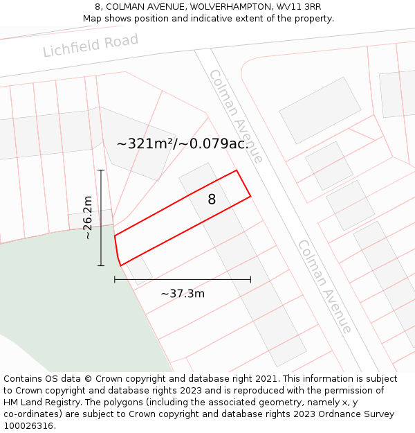 8, COLMAN AVENUE, WOLVERHAMPTON, WV11 3RR: Plot and title map