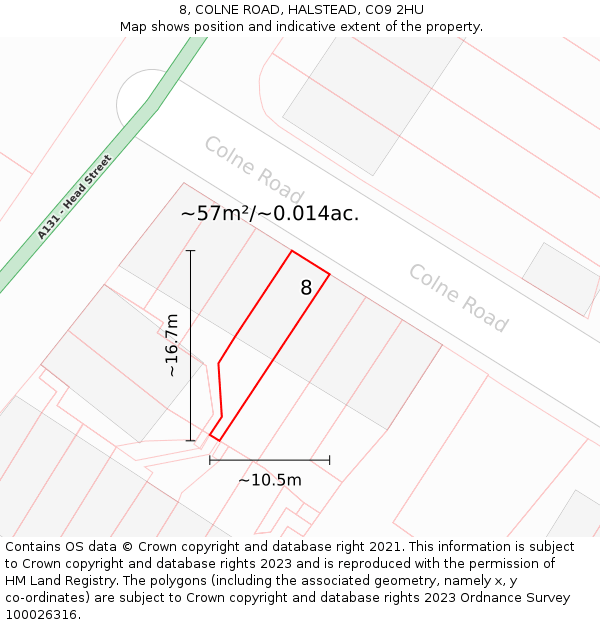 8, COLNE ROAD, HALSTEAD, CO9 2HU: Plot and title map