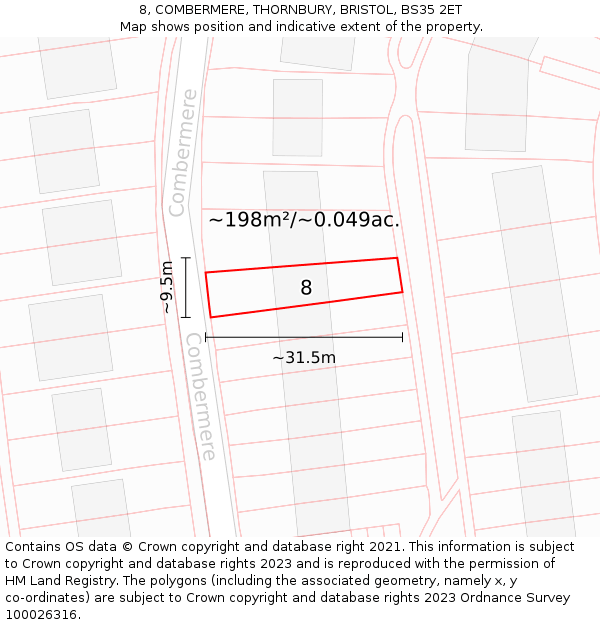 8, COMBERMERE, THORNBURY, BRISTOL, BS35 2ET: Plot and title map