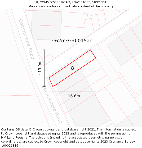 8, COMMODORE ROAD, LOWESTOFT, NR32 3NF: Plot and title map
