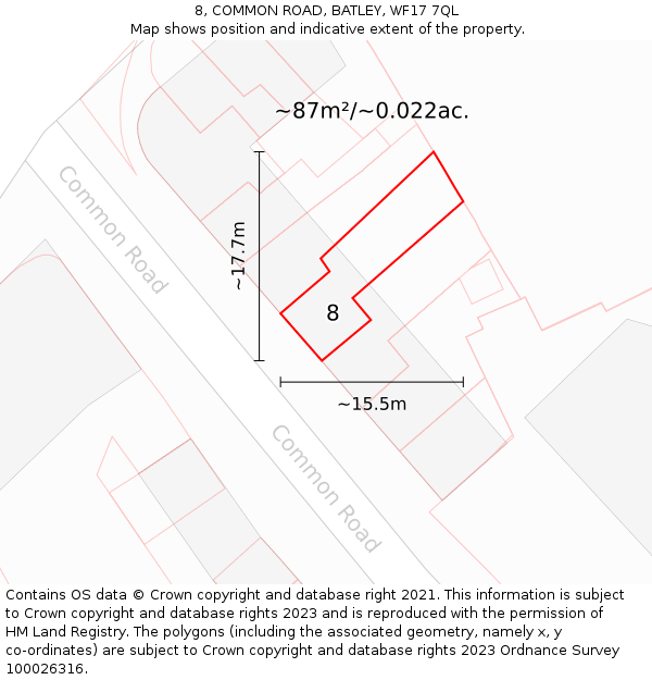 8, COMMON ROAD, BATLEY, WF17 7QL: Plot and title map