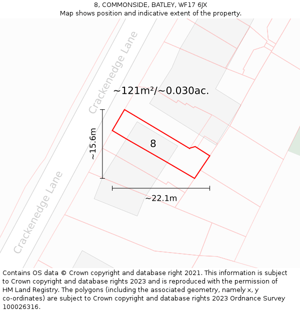 8, COMMONSIDE, BATLEY, WF17 6JX: Plot and title map