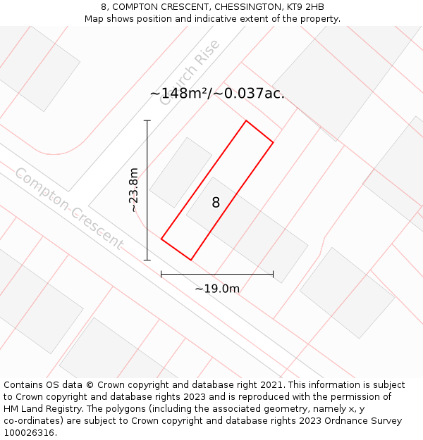 8, COMPTON CRESCENT, CHESSINGTON, KT9 2HB: Plot and title map