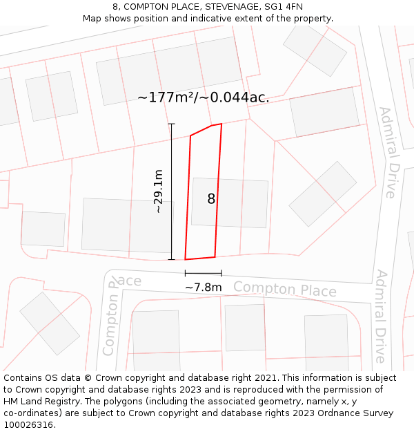 8, COMPTON PLACE, STEVENAGE, SG1 4FN: Plot and title map
