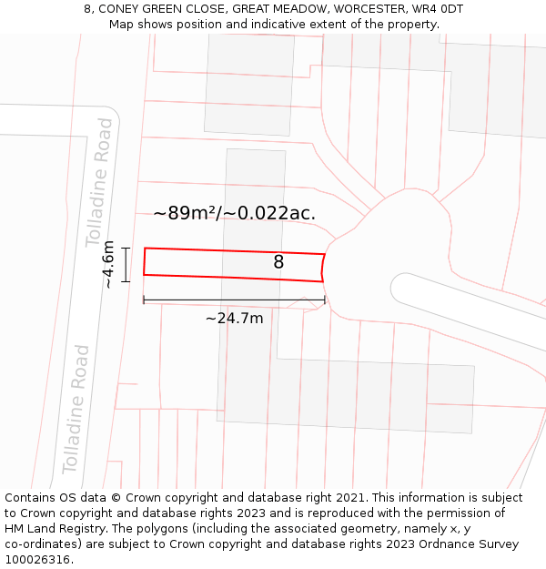 8, CONEY GREEN CLOSE, GREAT MEADOW, WORCESTER, WR4 0DT: Plot and title map