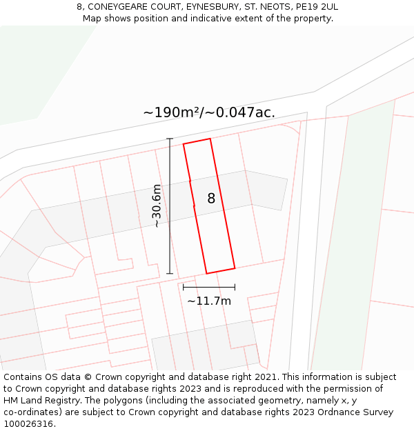 8, CONEYGEARE COURT, EYNESBURY, ST. NEOTS, PE19 2UL: Plot and title map