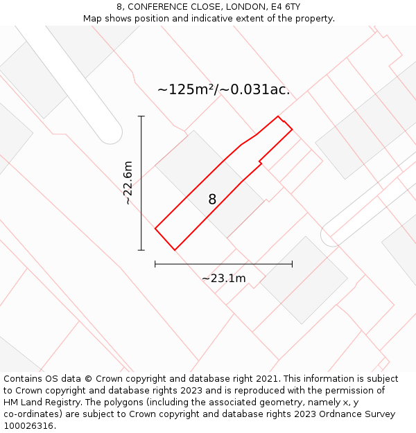 8, CONFERENCE CLOSE, LONDON, E4 6TY: Plot and title map