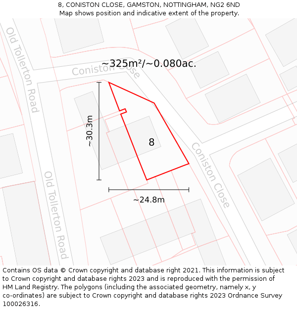 8, CONISTON CLOSE, GAMSTON, NOTTINGHAM, NG2 6ND: Plot and title map