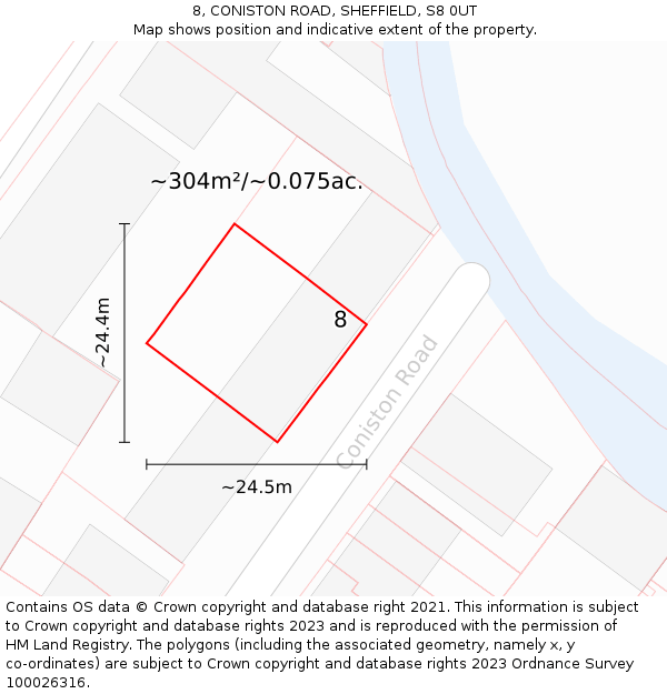8, CONISTON ROAD, SHEFFIELD, S8 0UT: Plot and title map